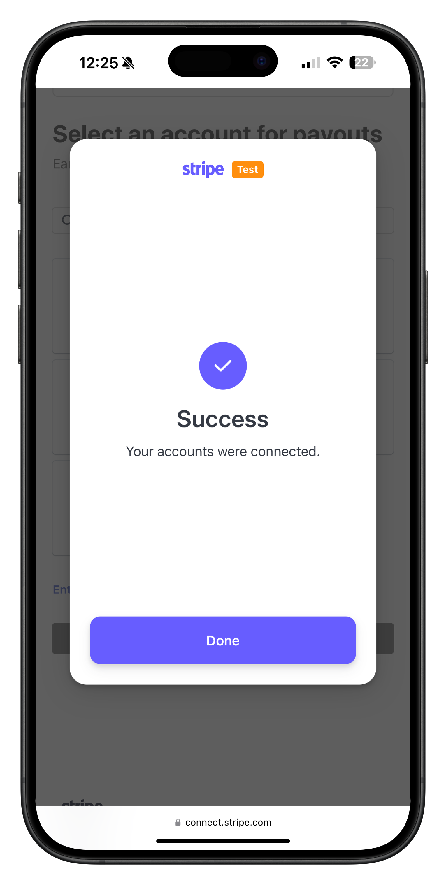 Stripe bank account connection screen