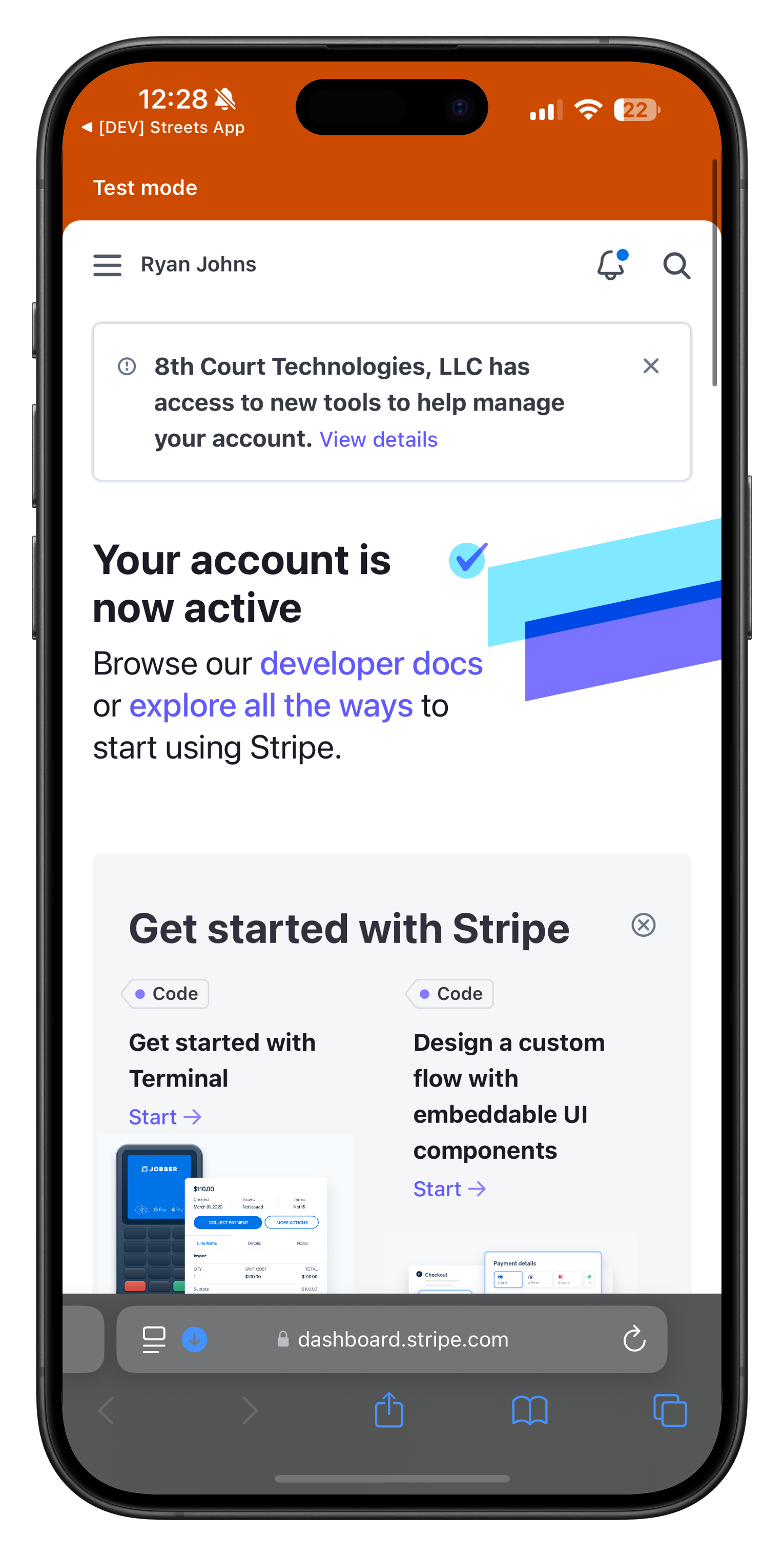 Stripe verification status screen